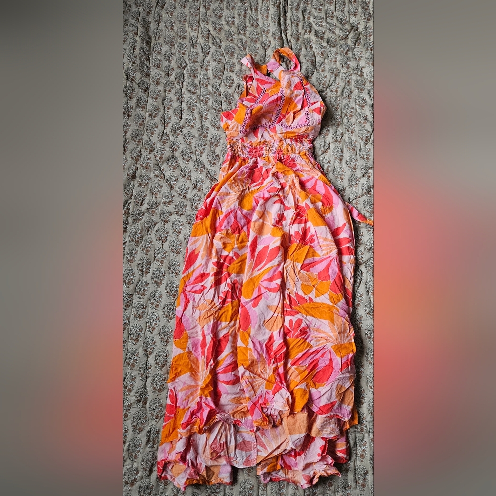 Vibrant Pink and Orange Floral Dress